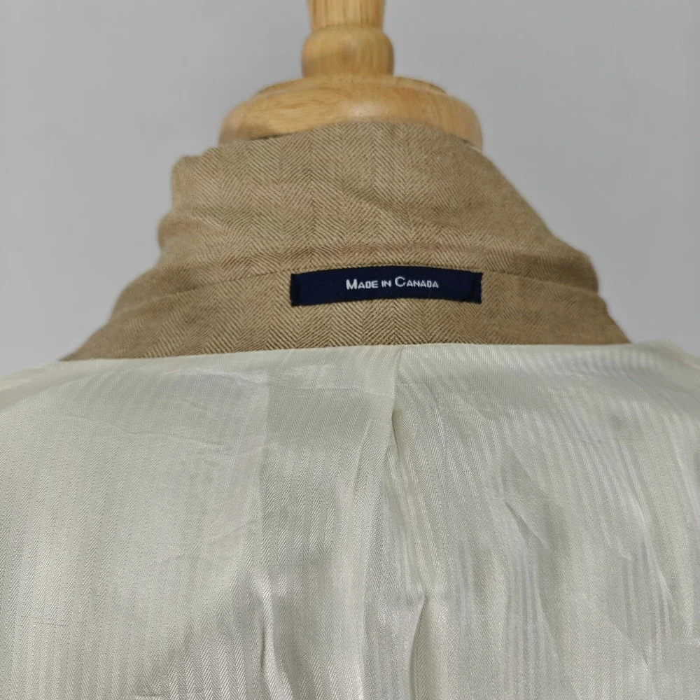 Kasper Men's Sport Coat Blazer‎ Two Button Beige Herringbone Silk Wool Size 44L